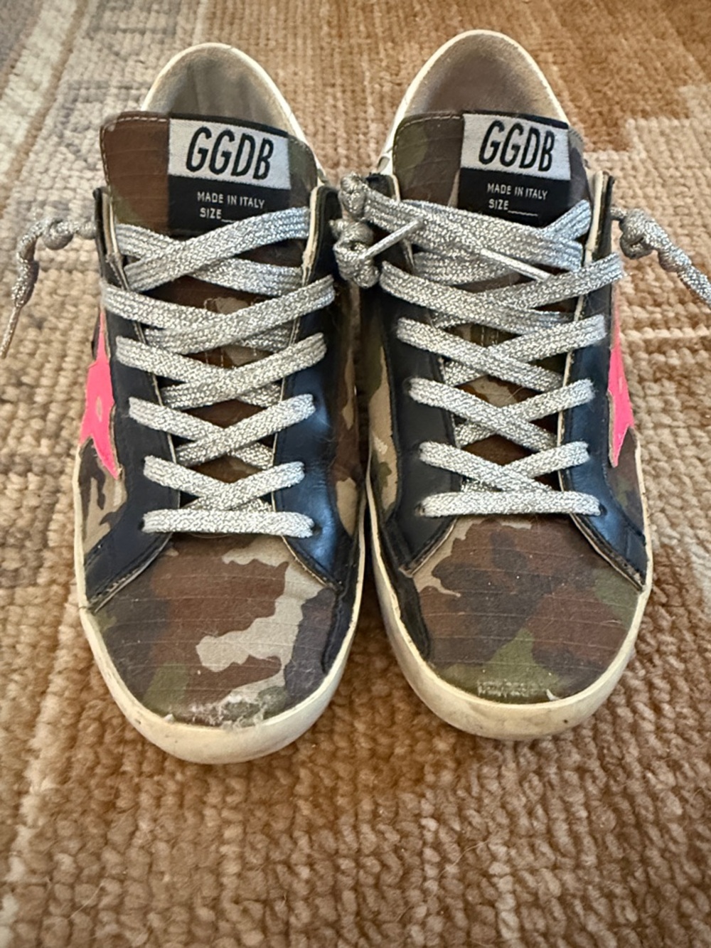 Golden Goose Camo Sneakers with Pink Star